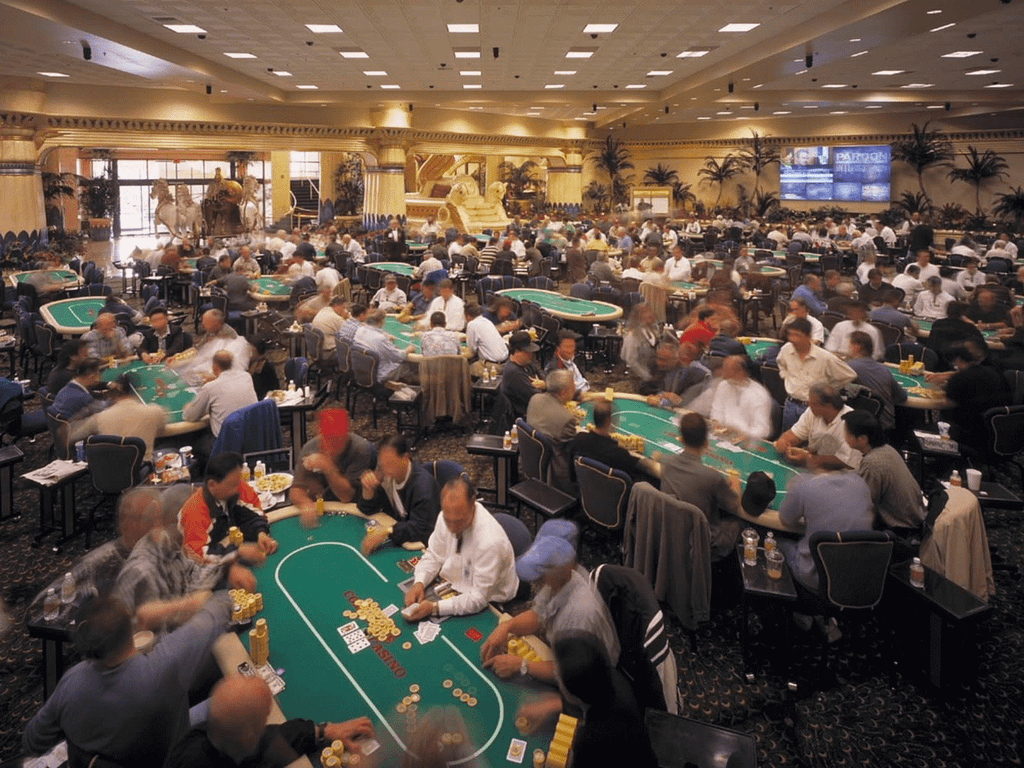 Image shows the difficulty in selecting the right table in a crowded poker room. 